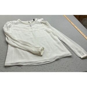 White House Black Market Blouse Lace Inset Sheer Sleeve XXS White NWT
